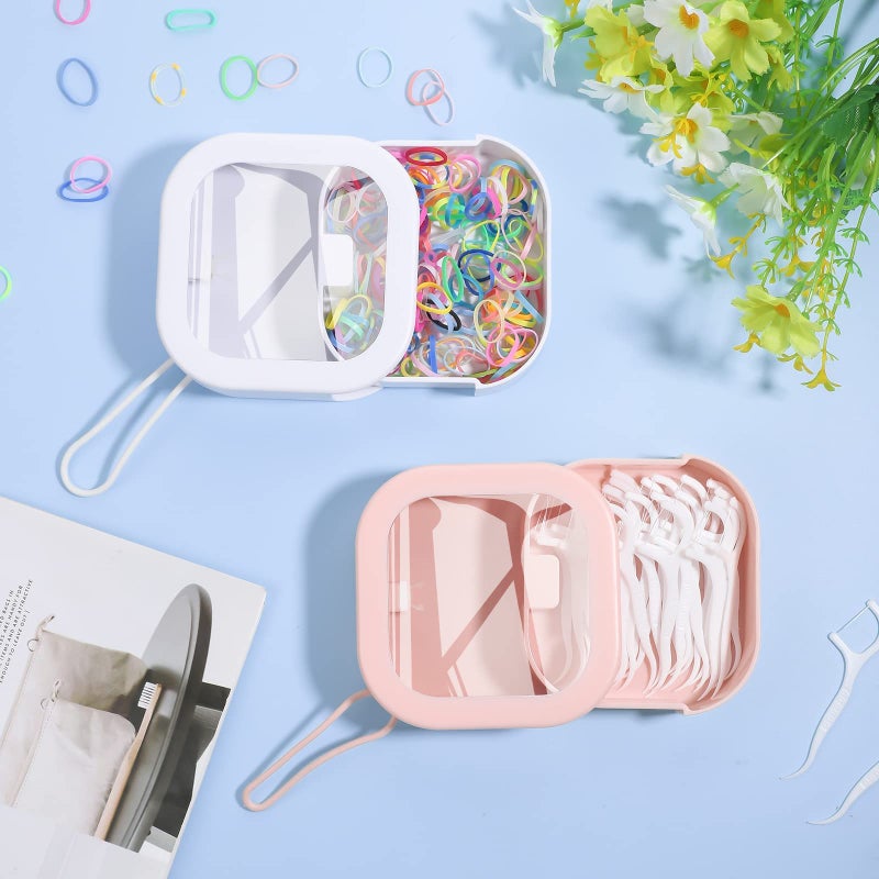 Prudiut 2Pcs Hair Tie Organizer, Hair Tie Holder Clip Organizer for Baby Teen Girl Women, Portable Hanging Small Items Desktop Travel Storage Box(Pink and White) - Image 4