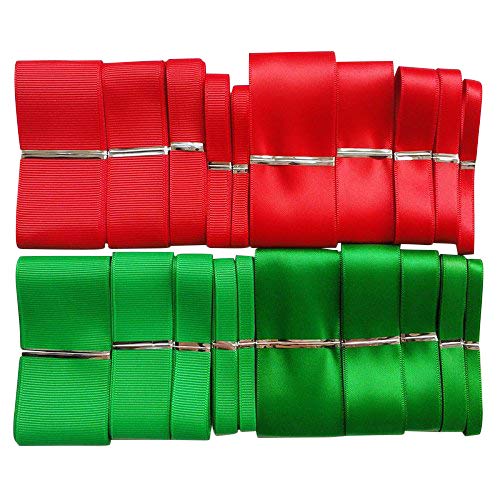 Chenkou Craft DIY Crafts Polyester Ribbon Floral Arrangement, Bouquet, 20Yards 5 Sizes Merry Christmas Santa Polyester Grosgrain Green & Red Ribbon Craft Gift Doll (Assorted red and Green Santa Ribbons) - Image 1