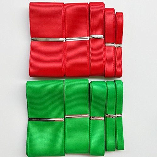 Chenkou Craft DIY Crafts Polyester Ribbon Floral Arrangement, Bouquet, 20Yards 5 Sizes Merry Christmas Santa Polyester Grosgrain Green & Red Ribbon Craft Gift Doll (Assorted red and Green Santa Ribbons) - Image 4