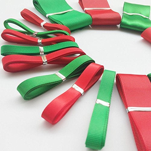 Chenkou Craft DIY Crafts Polyester Ribbon Floral Arrangement, Bouquet, 20Yards 5 Sizes Merry Christmas Santa Polyester Grosgrain Green & Red Ribbon Craft Gift Doll (Assorted red and Green Santa Ribbons) - Image 3