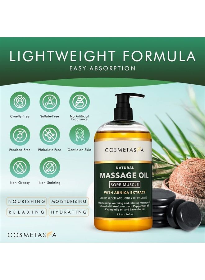 Cosmetasa Sore Muscle Massage Oil - 8.8 oz Soothes Muscle and Joint with Arnica Extract, Peppermint, Chamomile, and Lavender Oil - Image 3