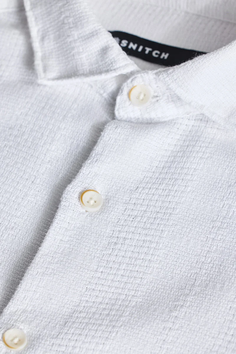 SNITCH White Textured Long Sleeve Slim Fit Casual Shirt