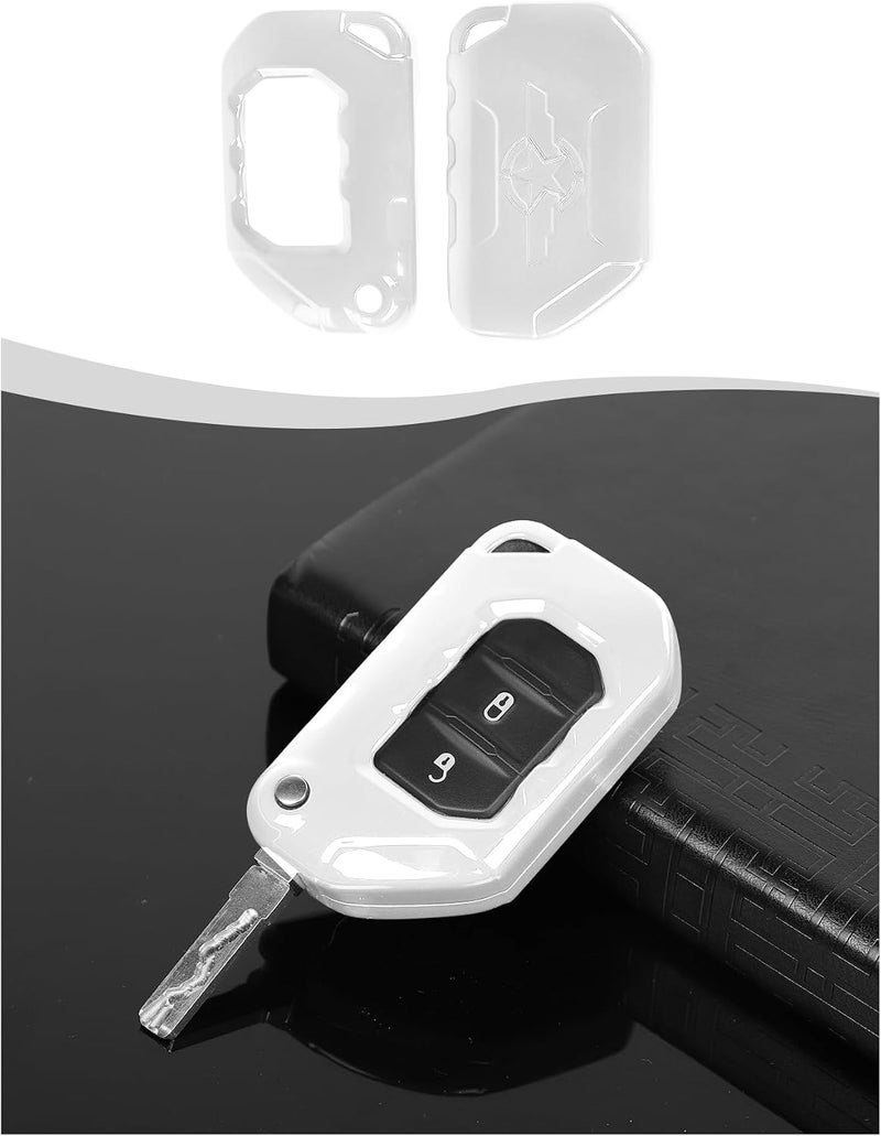 Hoolcar Key Fob Cover Case Key Holder Shell Remote Control Smart Key Fob Protector Compatible with Jeep Wrangler JL JLU & Gladiator JT 2018-2025, White - Image 1