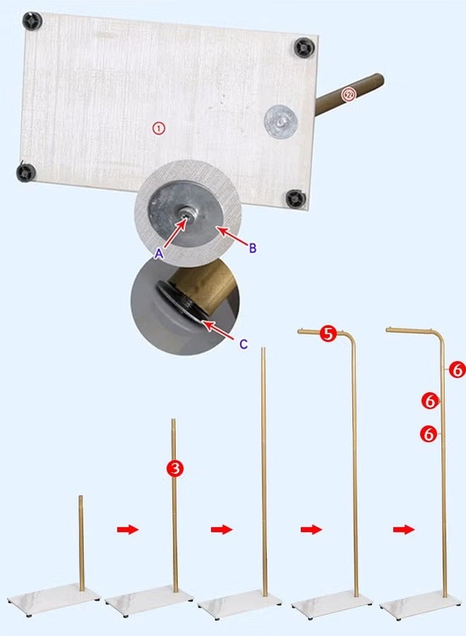 شو وو حامل معاطف معدني مع قاعدة من الرخام الطبيعي، متين وسهل التنظيف، قائم بذاته، مناسب للردهة، غرفة المعيشة، غرفة النوم، المكتب، والحمام. - Image 5
