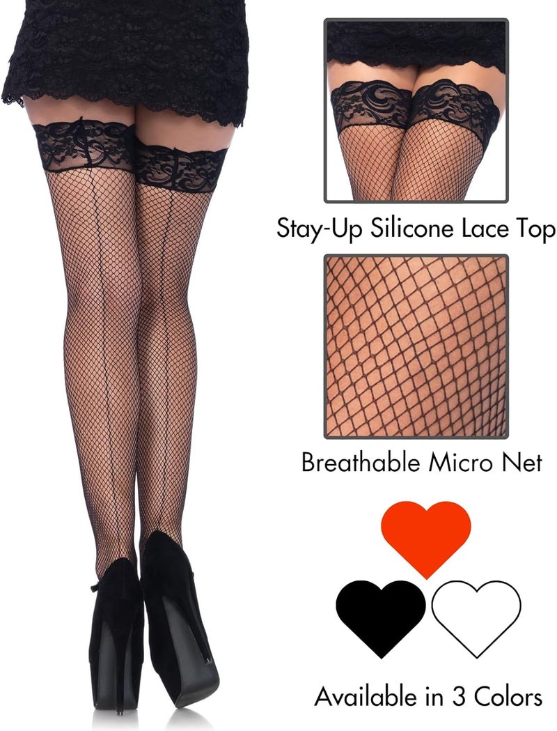 Leg Avenue Black Fishnet Thigh High Stockings with Lace Top - Image 4