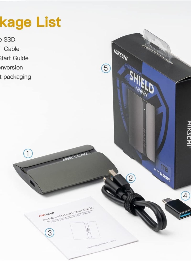 HIKSEMI T300S 1 تيرابايت SSD خارجي محمول سرعة قراءة تصل إلى 560 ميجابايت/ثانية، USB 3.1/النوع C، محركات الأقراص الصلبة الخارجية