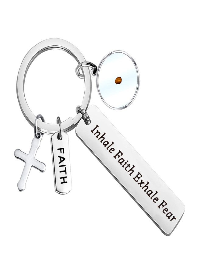 HOLLP Faith Religious Jewelry Mustard Seed Gift Inhale Faith Exhale Fear Keychain with Cross Charm Motivational Christian Gift Christian Jewelry (Keychain) - Image 1