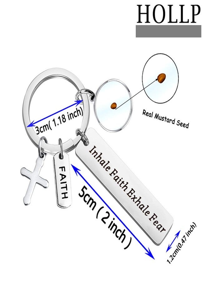 HOLLP Faith Religious Jewelry Mustard Seed Gift Inhale Faith Exhale Fear Keychain with Cross Charm Motivational Christian Gift Christian Jewelry (Keychain) - Image 2