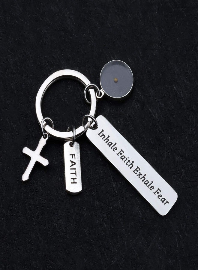 HOLLP Faith Religious Jewelry Mustard Seed Gift Inhale Faith Exhale Fear Keychain with Cross Charm Motivational Christian Gift Christian Jewelry (Keychain) - Image 3