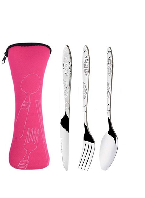 4-Piece Portable Cutlery Set With Case, Knife, Fork, Spoon