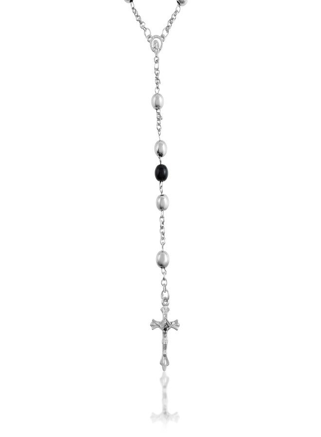 Superstore18 Christian Rosary Prayer Beads Necklace, 38 Inch, Black Onyx and Stainless Steel, 8mm Beads Christian Jewellery (PCKL7762) - Image 3