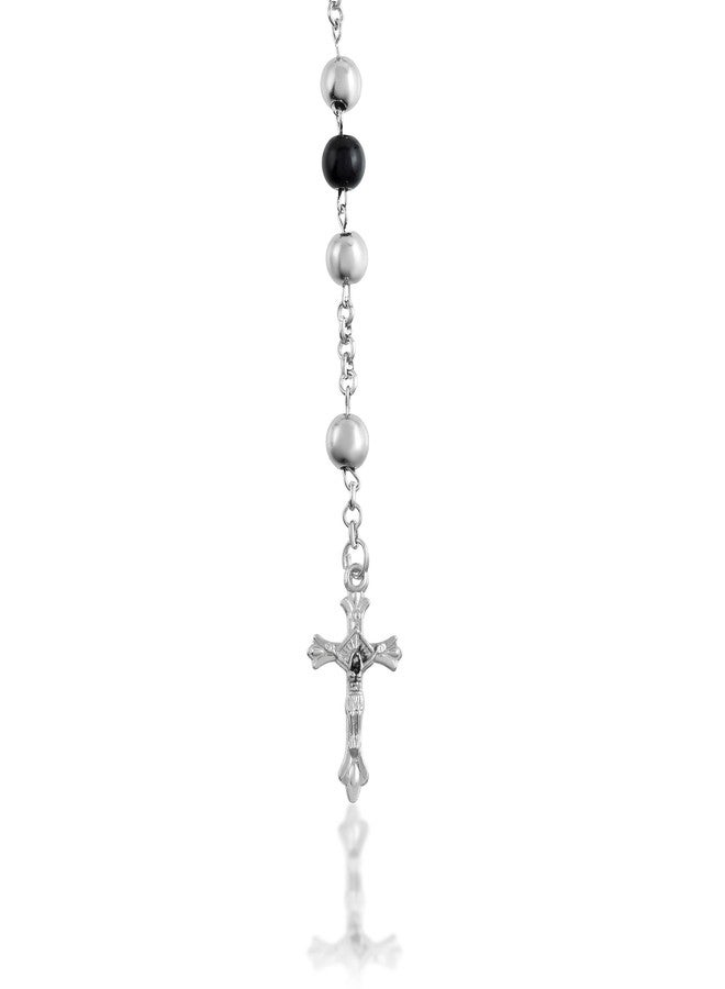 Superstore18 Christian Rosary Prayer Beads Necklace, 38 Inch, Black Onyx and Stainless Steel, 8mm Beads Christian Jewellery (PCKL7762) - Image 2