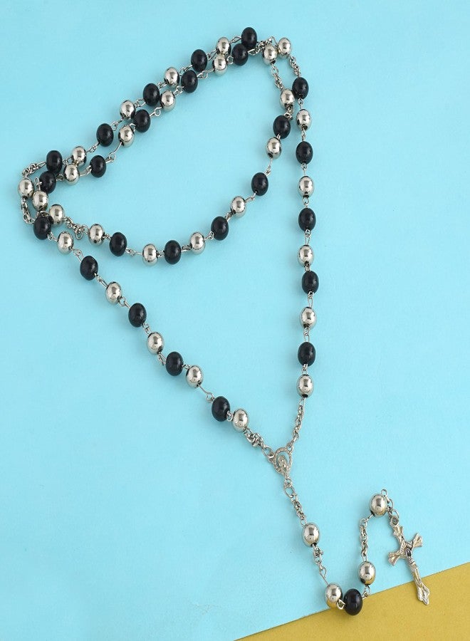Superstore18 Christian Rosary Prayer Beads Necklace, 38 Inch, Black Onyx and Stainless Steel, 8mm Beads Christian Jewellery (PCKL7762) - Image 4