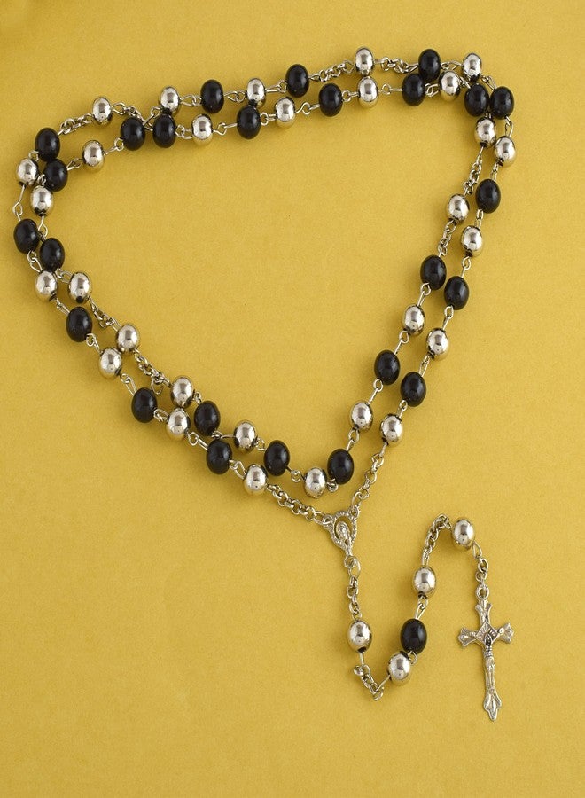 Superstore18 Christian Rosary Prayer Beads Necklace, 38 Inch, Black Onyx and Stainless Steel, 8mm Beads Christian Jewellery (PCKL7762) - Image 5