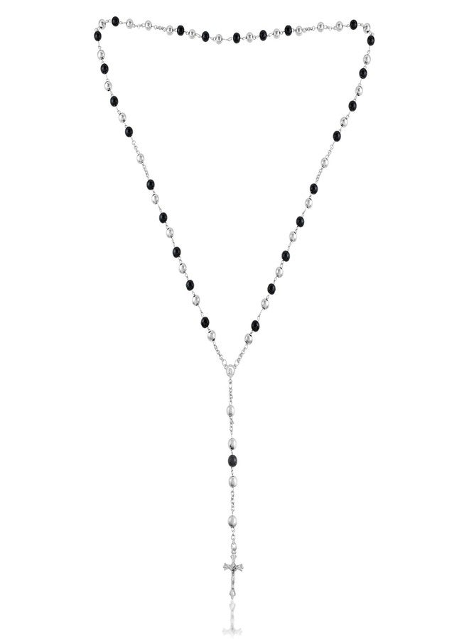 Superstore18 Christian Rosary Prayer Beads Necklace, 38 Inch, Black Onyx and Stainless Steel, 8mm Beads Christian Jewellery (PCKL7762) - Image 1