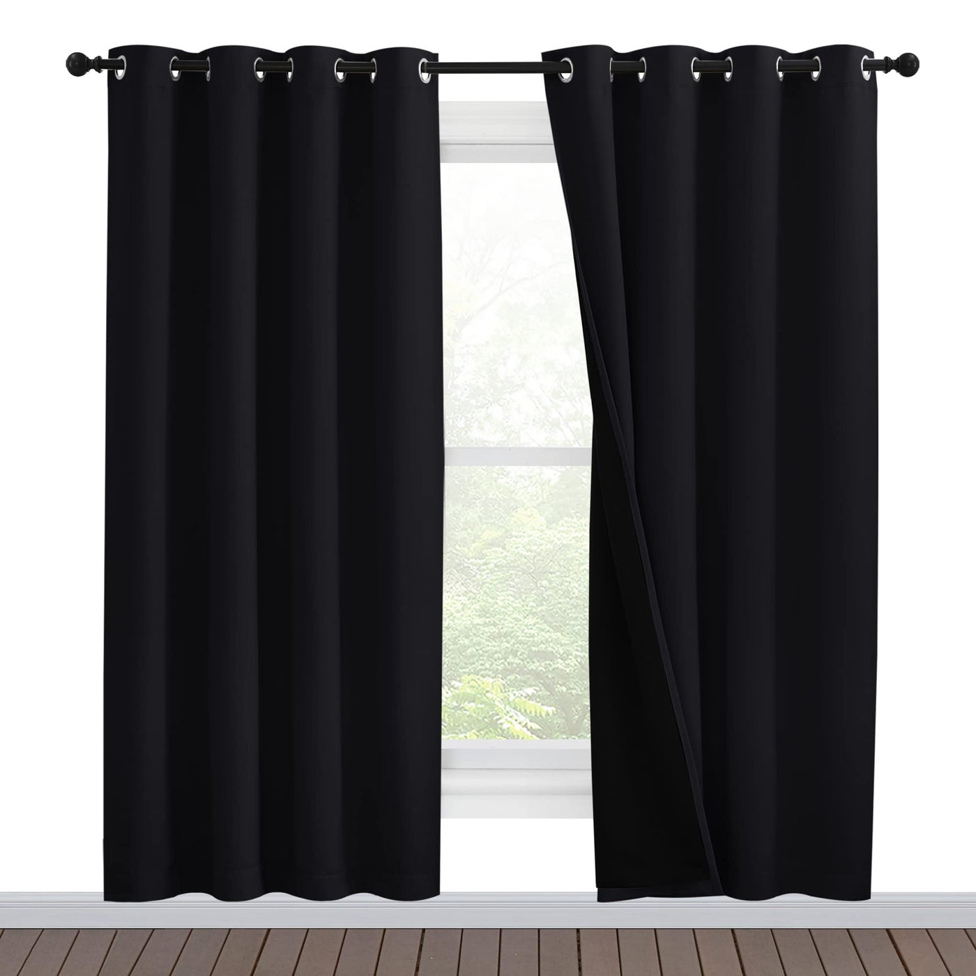 NICETOWN 100 Blackout Window Curtain Panels Full Light Blocking Drapes with Black Liner for Nursery 78 inches Drop Thermal Bedroom Drapes and Curtains Black 2 Pieces 55 inches Wide Per Panel
