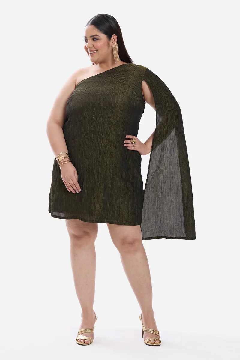 Virgio Self Design Viscose One Shoulder Sheath Plus Size Dress for Women