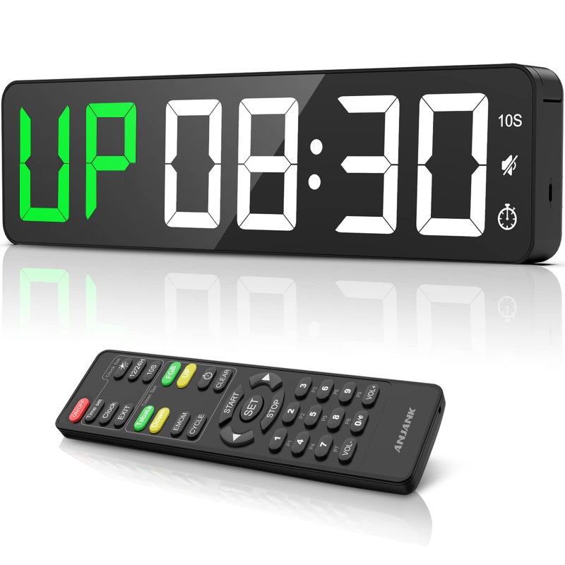 ANJANK Gym Timer 15" Large LED Display Wall Clock | Interval Workout | Countdown & Up | Stopwatch | 12 Adjustable Volume | 3 Installation Ways | Digital Timer for Fitness Home Garage Gym and Outdoor Sport - Image 1