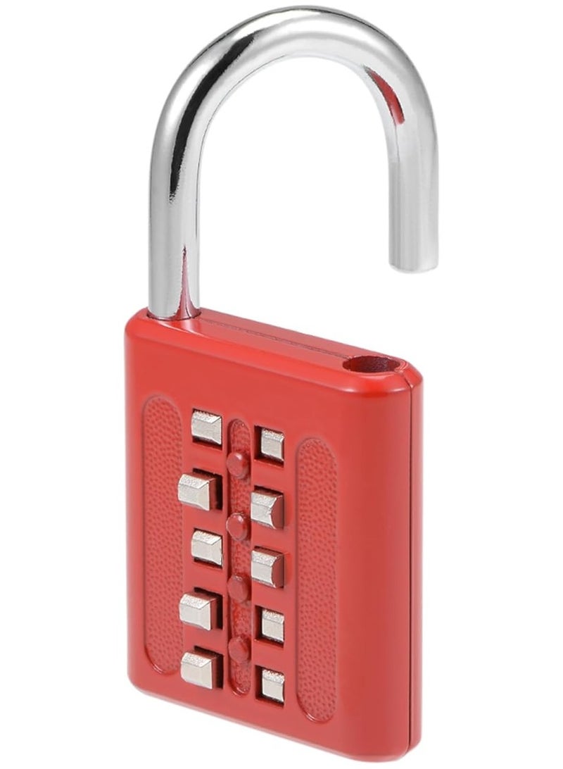 10 Digit Combination Padlock – Zinc Alloy Push Button Security Lock, Keyless Digital Code Padlock for Indoor & Outdoor Use, Gym Locker, Gate, Fence, Toolbox, and Sports Storage (6mm, Red)