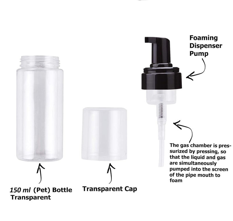 Pharcos Foaming Dispenser Bottle, Refillable Empty Pump Container for Liquid Soap, Face Wash, Shower Gel, Shampoo | BPA & Leak Free, Travel-Friendly - 150 ml (Transparent & Black, Pack of 1) - Image 3