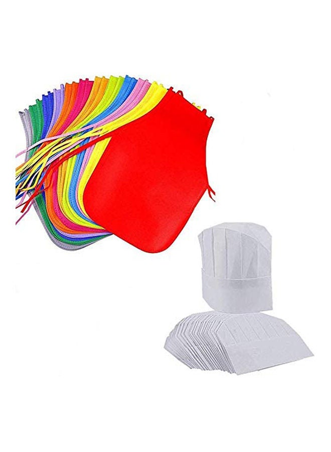 Set Of 24 Children's Artists Fabric Aprons And Chef Hats For 2-7 Years Kids White  - Image 1