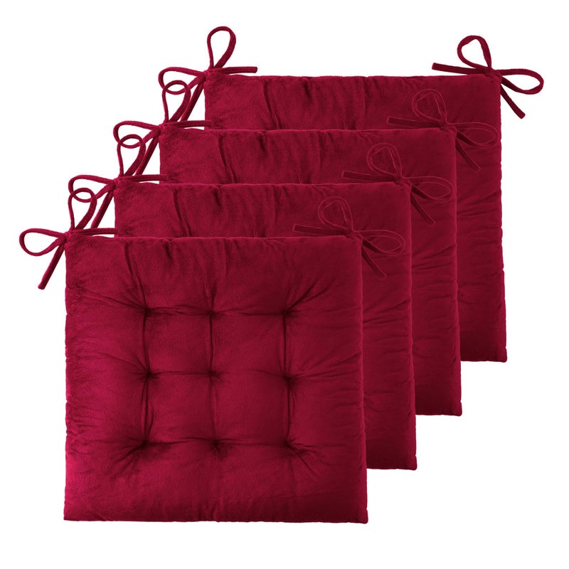 ELFJOY 4 Pack Chair Cushions for Dining Chairs Chair Pads Cushion for Kitchen Office Tufted Square Seat Cushion with Ties 16 Burgundy Velvet