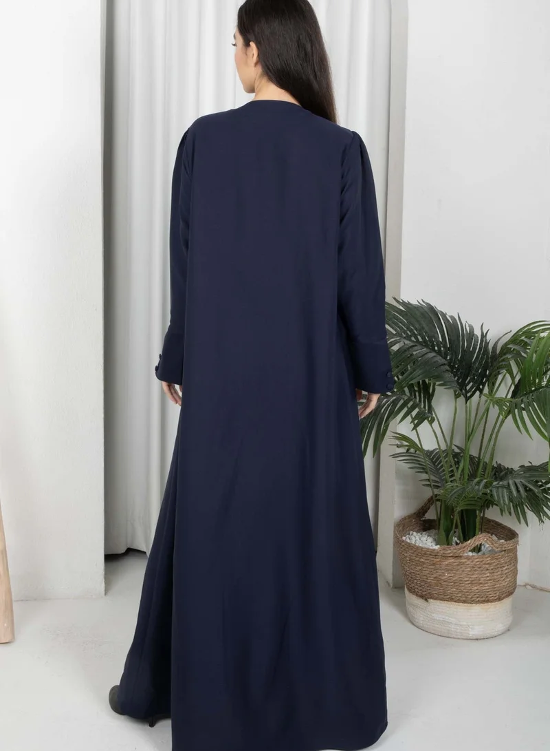 MSquare Fashion Navy Barbie Crepe Abaya with Open Cuffs and Matching Fabric Buttons