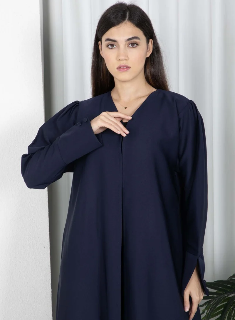 MSquare Fashion Navy Barbie Crepe Abaya with Open Cuffs and Matching Fabric Buttons