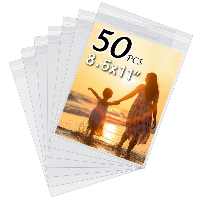 Somime 50 Pack Acid-Free Crystal Clear Sleeves Storage Bags for 8.5x11 Art Prints/Pictures/Photos/Framing Mat Mattes (Bag Size: 9"x11 3/7") - Image 1