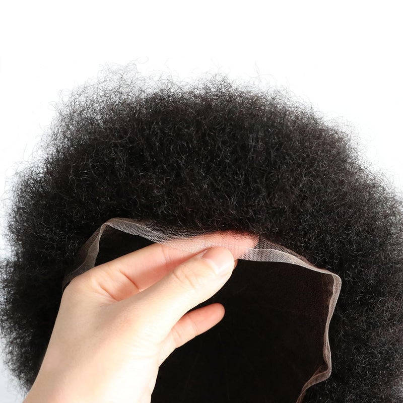 Afro Toupee Black Mens Wigs 4MM Curly Toupee Transparent French Lace Man Weave Balding Male Hair Unit 8x10inch Replacement Systems 360 Weaves 100 Human Hair 1B Off Black