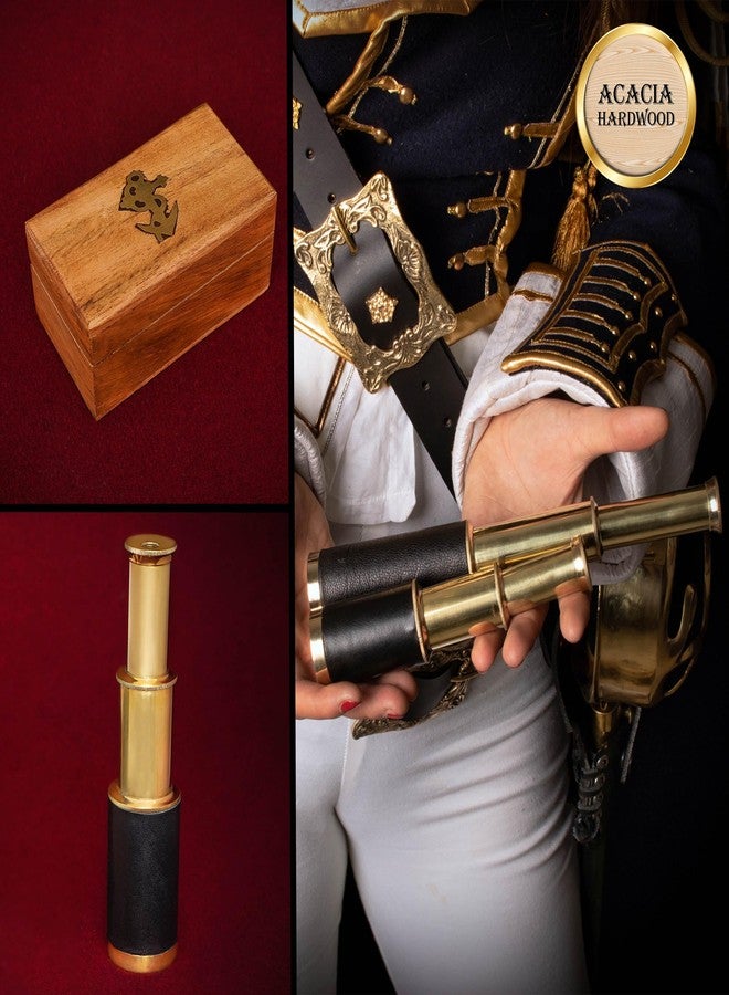 Mythrojan Brass Handheld Telescope 6" Mini Spyglass with Wooden Box, Pirate Binocular, Spyglass Collapsible Monocular Decorative Cosplay Accessory for Travellers, Adventures - Image 4