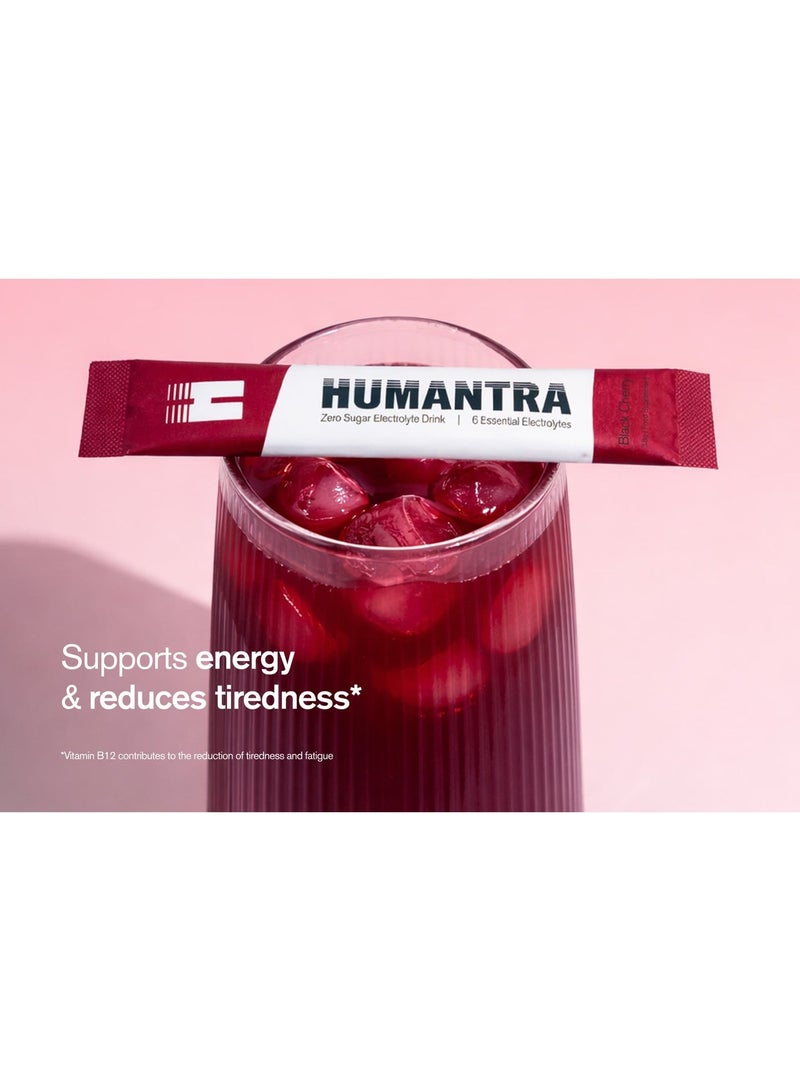 Humantra Electrolyte Hydration Drink Powder Black Cherry Flavor 20 Sachets | Sugar Free Vegan Electrolyte Supplement with Vitamin C B12 Zinc | Caffeine Free Hydration Mix - Image 2