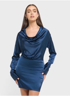 Ginger Collared Cowl Neck Satin Dress  - Image 1