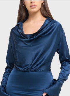 Ginger Collared Cowl Neck Satin Dress  - Image 3