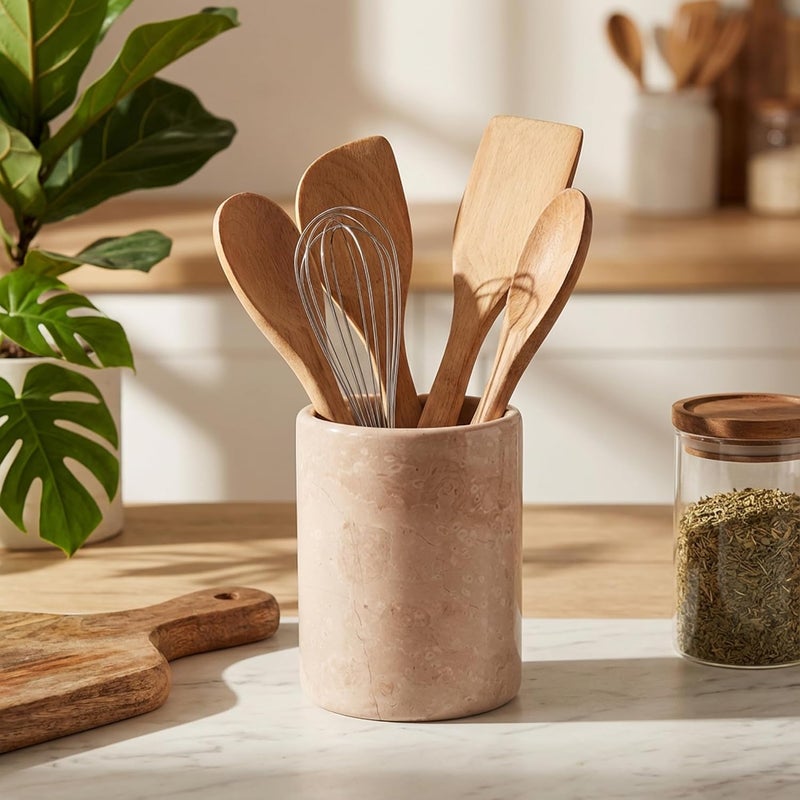RADICALn Global flexible assemble picks Marble Utensil Holder 6.5" Inches Verona Handmade Spoon Holder for Kitchen Counter, Ideal Kitchen Utensils Set Organizer, Farmhouse Kitchens Decor & Cooking Utensil Storage Air & land transit compatible - Image 2