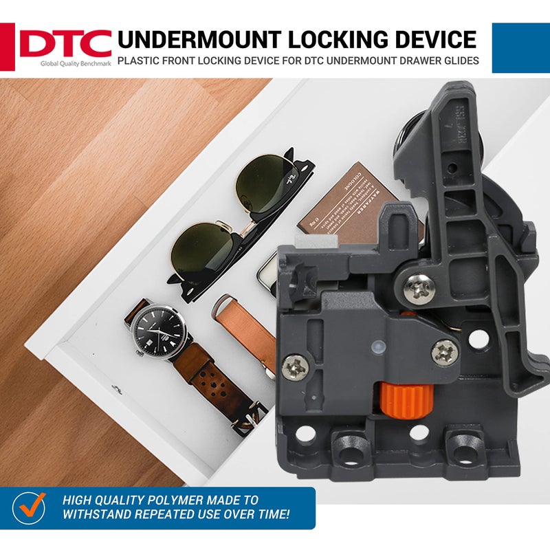 DTC 3 Pairs of DTC Undermount Drawer Slide Plastic Front Locking Device, Grey with Screws Included - Image 3