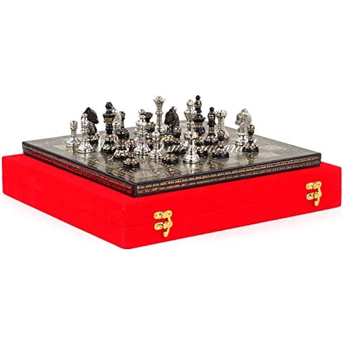 ناجينا انترناشيونال 12 مجموعة شطرنج سوداء كلاسيكية من النحاس الصلب قطع شطرنج معدنية مع لوح نحاسي كبير مجموعة جميلة مصنوعة يدويا لعبة لوحية تكتيكية استراتيجية مجردة للاعبين من 6 لاعبين - Image 1
