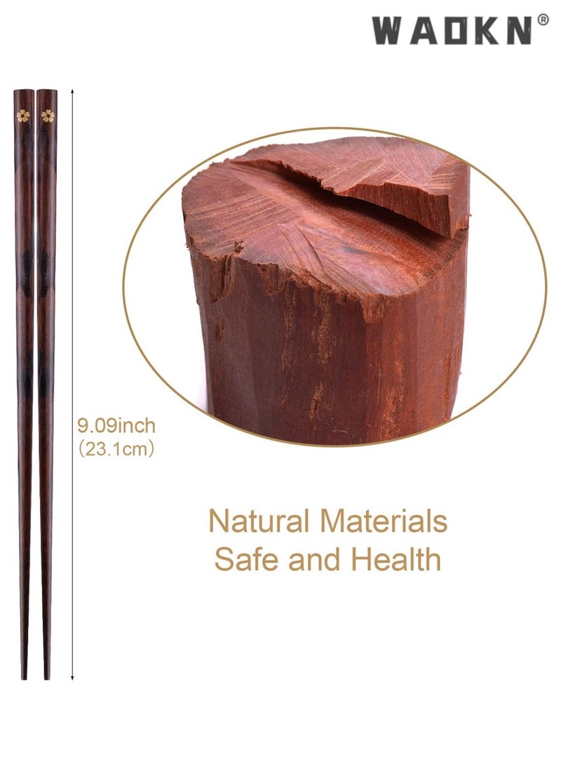 WAOKN - 5 Pairs Chopsticks Wooden Reusable Washable Chop sticks Non-slip Japanese Style Gift Set Personalized Cooking Pointed Tail Head Household Solid Wood Chopsticks（Single Cherry Blossom Pattern） - Image 1