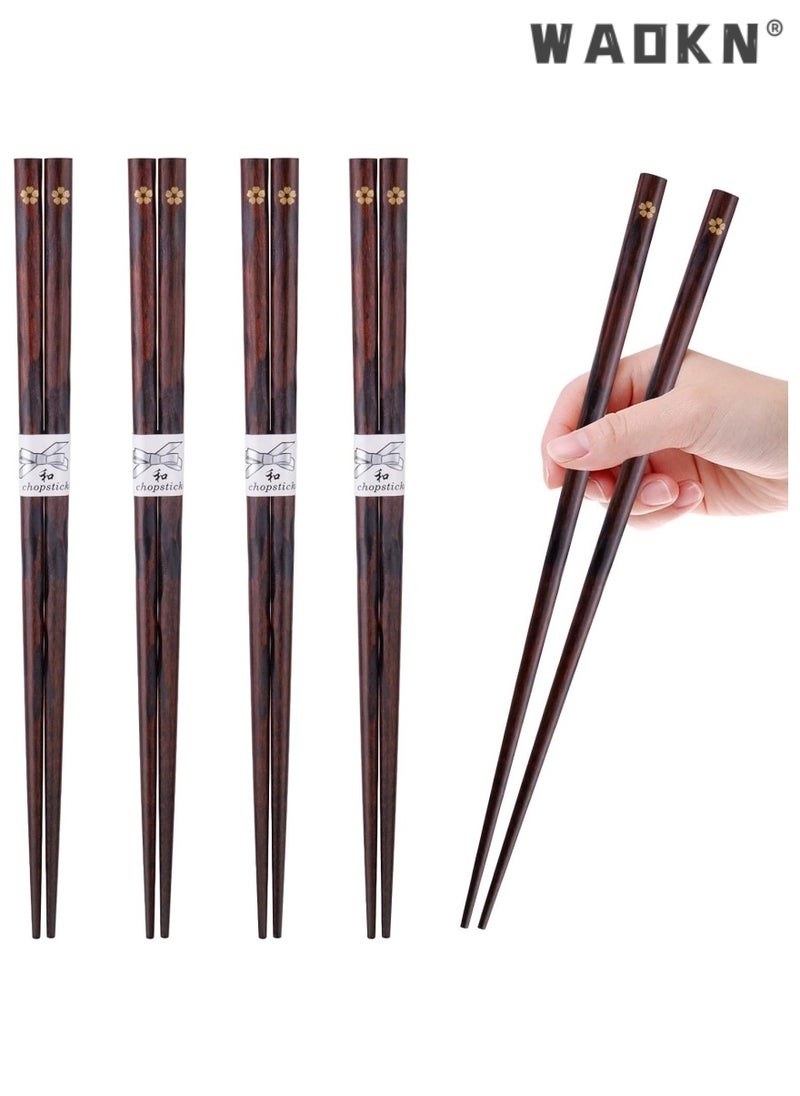 WAOKN - 5 Pairs Chopsticks Wooden Reusable Washable Chop sticks Non-slip Japanese Style Gift Set Personalized Cooking Pointed Tail Head Household Solid Wood Chopsticks（Single Cherry Blossom Pattern） - Image 1