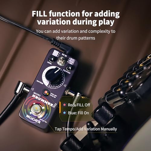 MOOER Micro Drummer II Guitar Drummer Pedal Drum Machine Effect with FILL Function, 48 Drum Grooves, and 6 Music Style Per 8 Different Rythem, With EQ, Tap Tempo for Electric Guitar - Image 4