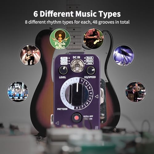MOOER Micro Drummer II Guitar Drummer Pedal Drum Machine Effect with FILL Function, 48 Drum Grooves, and 6 Music Style Per 8 Different Rythem, With EQ, Tap Tempo for Electric Guitar - Image 2