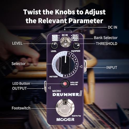 MOOER Micro Drummer II Guitar Drummer Pedal Drum Machine Effect with FILL Function, 48 Drum Grooves, and 6 Music Style Per 8 Different Rythem, With EQ, Tap Tempo for Electric Guitar - Image 5