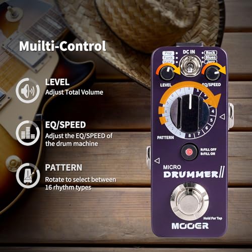 MOOER Micro Drummer II Guitar Drummer Pedal Drum Machine Effect with FILL Function, 48 Drum Grooves, and 6 Music Style Per 8 Different Rythem, With EQ, Tap Tempo for Electric Guitar - Image 3