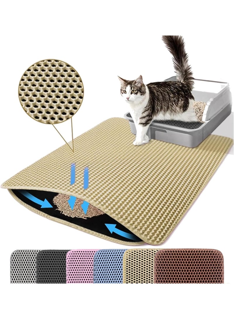 بساط فضلات القطط كبير مزدوج الطبقات | تصميم خلية النحل لالتقاط الرمل | مضاد للانزلاق ومقاوم للماء | يمنع تسرب البول ويحافظ على نظافة الأرض - Image 1