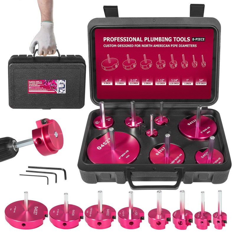 Premium 8Pcs PVC Pipe Reamer Kit Complete Reamer Set Fits Standard 12 Drills Includes P34 1 114 112 2 212 3 4 For Standard 12 Drills Ideal for PVC CPVC ABS Pipes