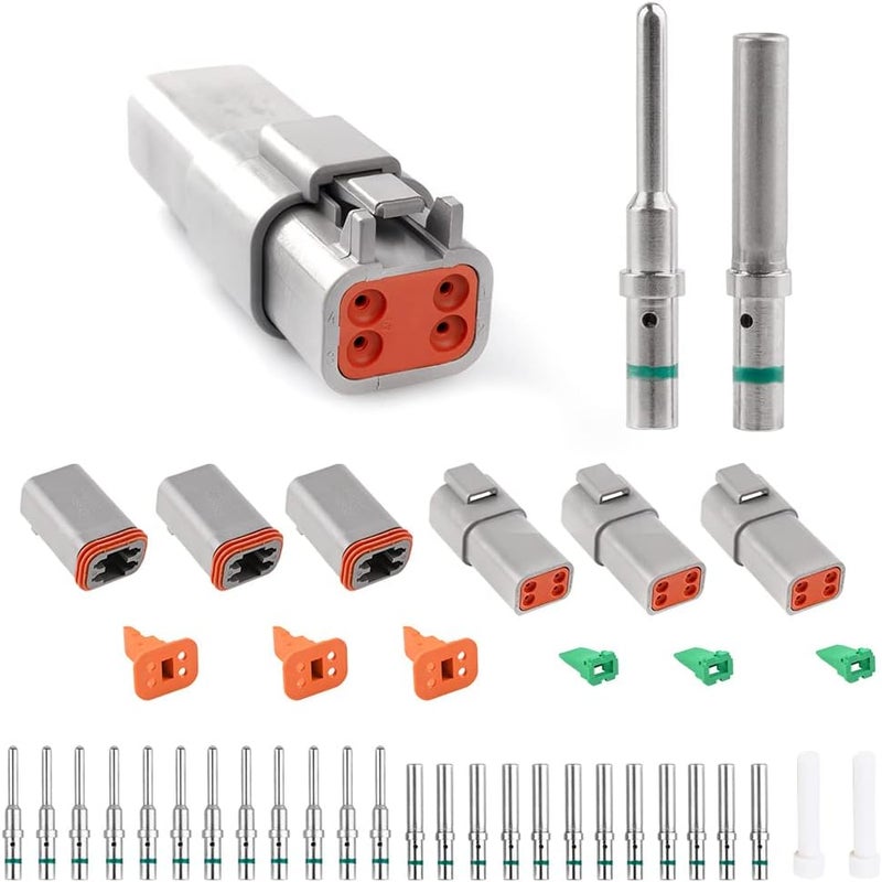 JRready ST6114 DT 4 Pin Connector DT06-4S DT04-4P Gray Waterproof Electrical Wire Connector with Deutsch Solid Contact Wire Size 14-20AWG and Sealing Plug,3 Sets - Image 1
