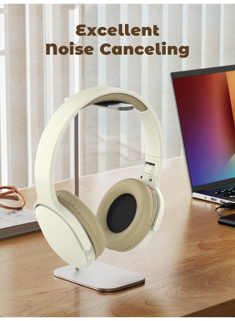 سماعات رأس لاسلكية فوق الأذن - سماعة بلوتوث 5.3 مع مكبر صوت 40 مم، صوت جهير قوي، فتحة لبطاقة TF، منفذ صوت 3.5 مم - متوافقة مع هواتف آيفون وآيباد وأجهزة الكمبيوتر المحمولة وأجهزة أندرويد - لون بيج - Image 5