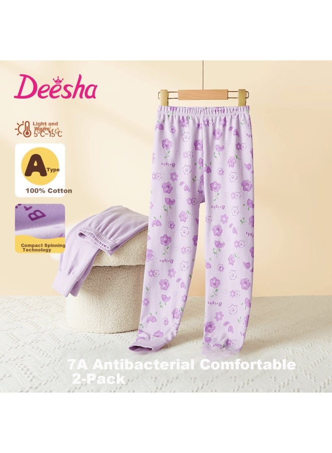 Deesha 7a Antibacterial Pure Cotton Girls' Thermal Underwear Pants Two-pack - Image 1