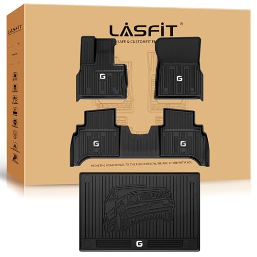 حصائر أرضية LASFIT لحقيبة السيارة لمرسيدس بنز G Class 2026 2025 2024 2023 2019-2022 G550 G580 G63 AMG SUV لجميع الأحوال الجوية مصنوعة من TPE تناسب السيارة بشكل مخصص لحصائر الأرضية للصف الأول والثاني وحصيرة الصندوق