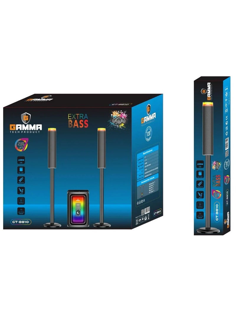 ماركة غير محددة - "مكبر صوت بار GAMMA TECH GT-8810 مع باس إضافي، LED متعدد الألوان، مدخل USB، SD، AUX، ومدخل بصري، مع جهاز تحكم عن بُعد، 120 واط" - Image 1